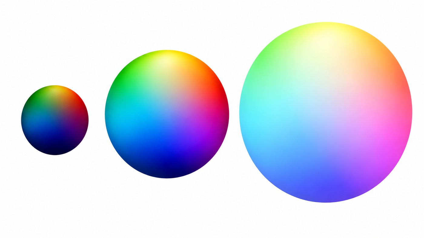 Tres esferes amb un degradat continu de colors: la plasmàtica, petita i fosca; la neutral, mitjana; i la mundana, gran i clara.